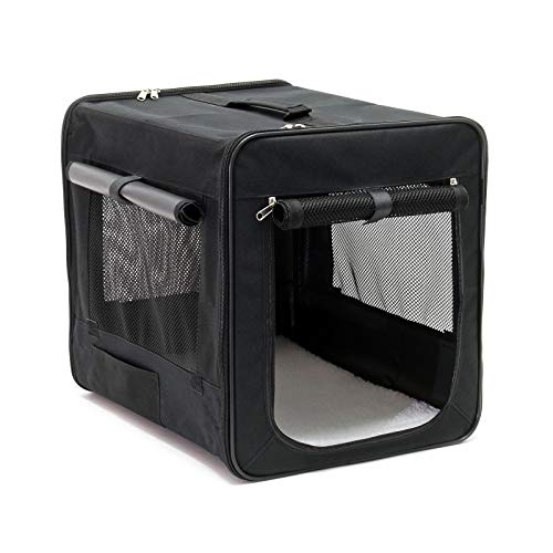 Fudajo Faltbare Transportbox für Hunde, Katzen S (42x36x41 cm), robust, leicht, sicher, Hundebox mit entnehmbarem Kissen, Schwarz von Wiltec