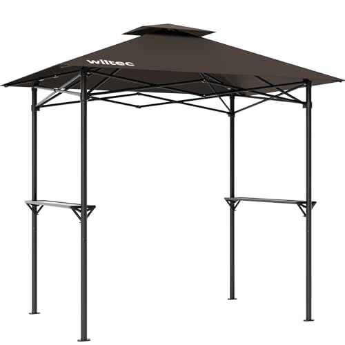 Wiltec Grillpavillon in Kaffee 200 x 125 x 210 cm, BBQ Pavillon mit Rauchabzug, Grillüberdachung mit wasserfester Dachplane, Grillzelt mit 2 Ablagen von Wiltec