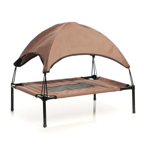 Wiltec Hundebett mit Dach Braun 60x45x16cm Größe S bis 15kg Outdoor Katzenliege Haustier Schlafplatz Sonnendach von Wiltec