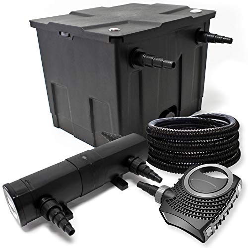 Wiltec Komplettset: CBF-350 Teichfilter bis 12000 L Teichfilteranlage als Durchlauffilter, NEO10000 SuperECO Teichpumpe 10000l/h 80W, CUV-224 Teichklärer UVC Klärer mit 24W, 25m Teichschlauch 25 mm von Wiltec