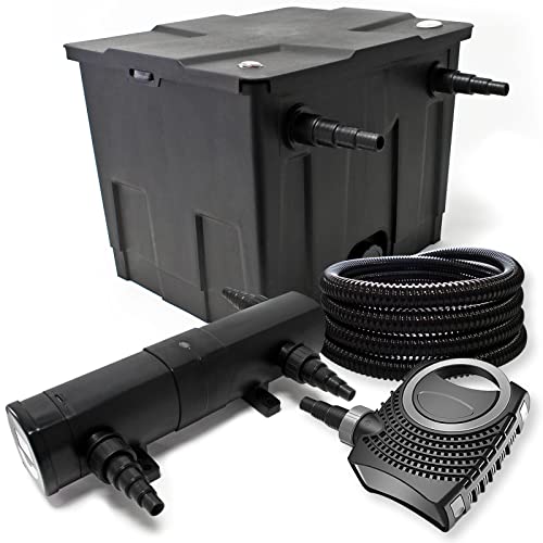 Wiltec Komplettset: CBF-350 Teichfilter bis 12000 L Teichfilteranlage als Durchlauffilter, NEO10000 SuperECO Teichpumpe 10000l/h 80W, CUV-236 Teichklärer UVC Klärer mit 36W, 25m Teichschlauch 25 mm von Wiltec