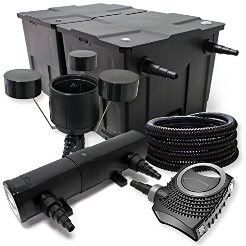 Wiltec Komplettset: CBF-350B Teichfilter bis 60000 L Teichfilteranlage Durchlauffilter, NEO10000 Teichpumpe 10000l/h 80W, CUV-236 Teichklärer 36W, 25m Teichschlauch 25 mm, CSP-250 Skimmer 2500l/h 45W von Wiltec