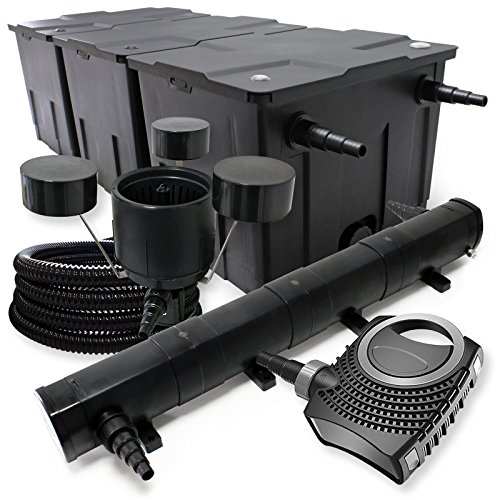 Wiltec Komplettset: CBF-350C Teichfilter bis 90000 L Teichfilteranlage Durchlauffilter, NEO10000 Teichpumpe 10000l/h 80W, CUV-272 Teichklärer 72W, 25m Teichschlauch 25 mm, CSP-250 Skimmer 2500l/h 45W von Wiltec