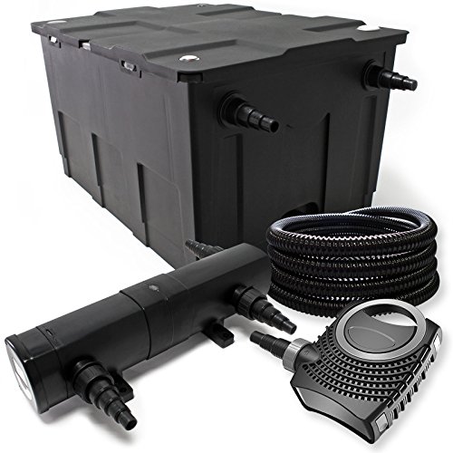 Wiltec Komplettset: CBF-550 Teichfilter bis 60000 L Teichfilteranlage als Durchlauffilter, NEO10000 SuperECO Teichpumpe 10000l/h 80W, CUV-224 Teichklärer UVC Klärer mit 24W, 25m Teichschlauch 25 mm von Wiltec