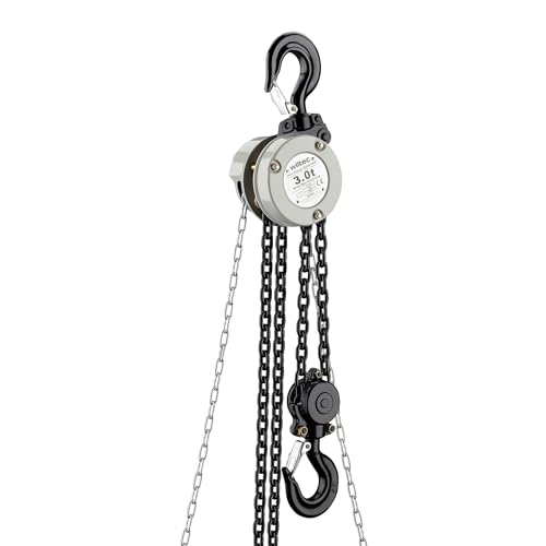 Wiltec Mini Kettenzug bis 3 t, robuster Handkettenzug 3 m Hubhöhe, Tragmittel mit 3 m Lastkette, Hebezeug manuell, hochbelastbares Hebemittel von Wiltec