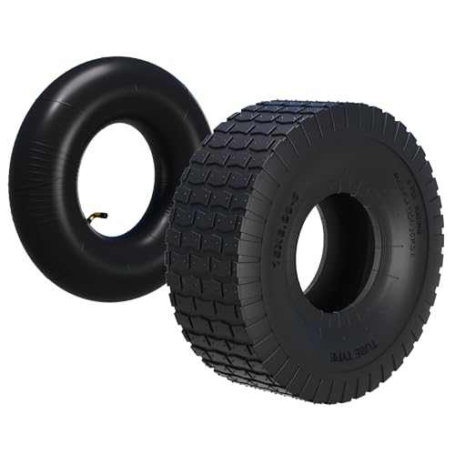 Wiltec Reifen für den Aufsitzmäher 15x6.00-6 4pr mit Schlauch und Winkelventil Komplettrad Rasentraktor von Wiltec