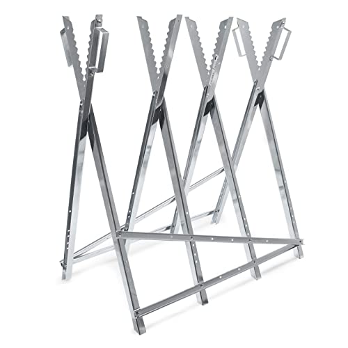 Wiltec Sägebock verzinkt klappbar, 80x80x79 cm, mit 4 Haltern, Haltegriffen und Zahnung, Holzschneidebock als Sägehilfe, bis 150 kg von Wiltec