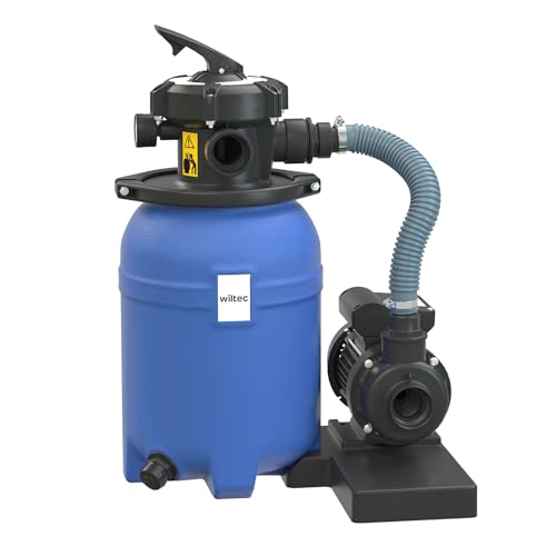 Wiltec Sandfilteranlage 180W mit 14l Filtertank und selbstansaugender Pumpe 9000 l/h, Sandfilterpumpe, Pool-Pumpe von Wiltec