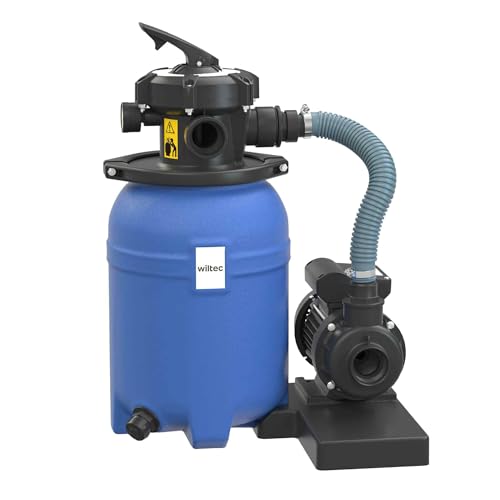 Wiltec Sandfilteranlage 250 W mit 14l Filtertank und selbstansaugender Pumpe 10000 l/h, Sandfilterpumpe, Pool-Pumpe von Wiltec