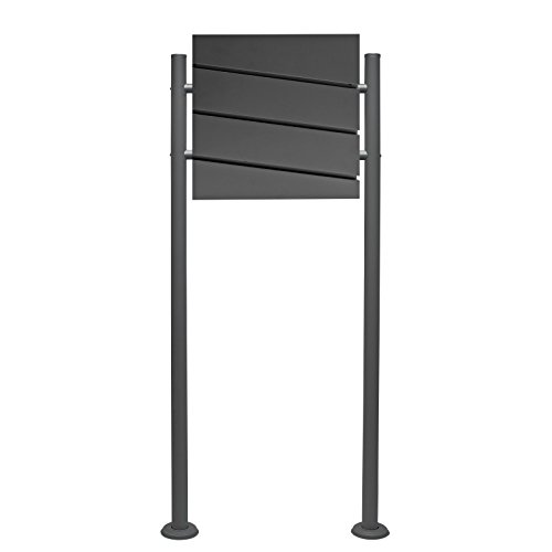 Wiltec Set Designer Briefkasten V16 Anthrazit 370 x 105 x 370 mm mit Ständer, Wandbriefkasten mit Schloss und Zeitungsrolle, Postkasten aus pulverbeschichtetem Stahl von Wiltec