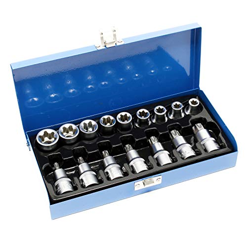 Wiltec Stecknuss Set 16-teilig mit 1/2" Antriebsprofil aus CV-Stahl in einer Metallbox Außensechsrund Stecknüsse Nusssatz von Wiltec