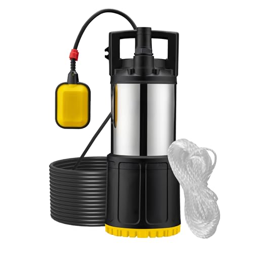 Wiltec Tauchpumpe mit Schwimmerschalter 1200 W, Tiefbrunnenpumpe bis 7 m Tiefe, Brunnenpumpe 40 m Förderhöhe, Wasserpumpe für Klarwasser von Wiltec