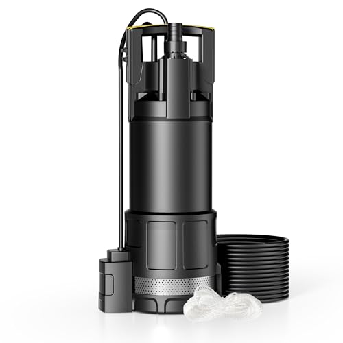 Wiltec Tauchpumpe mit Trockenlaufschutz und Schwimmerschalter 1200 W, Tiefbrunnenpumpe 6000 l/h, Wasserpumpe mit Schwimmer bis 12 m Tiefe & 40 m Förderhöhe von Wiltec
