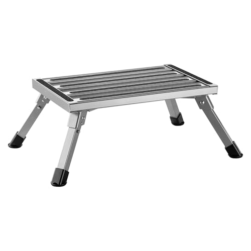 Wiltec Tritthocker klappbar Trittleiter mit 1 Stufe aus Aluminium Camping Klapptritt bis 220 kg mit Rutschfester Oberfläche Hocker faltbar Leiter von Wiltec