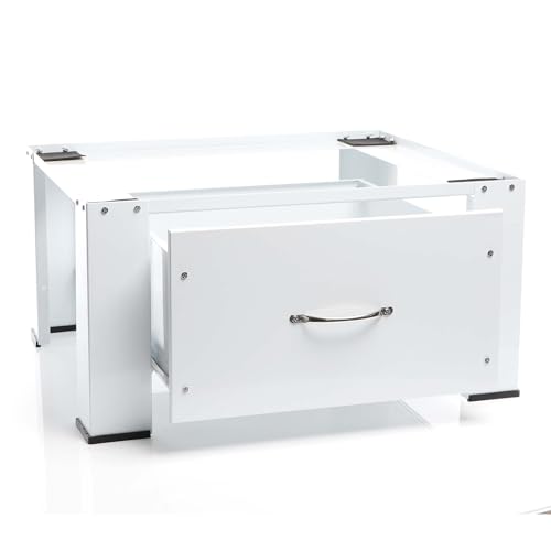 Wiltec Untergestell für Waschmaschinen max. 150 kg, Waschmaschinensockel mit Schublade, Waschmaschinenerhöhung aus Stahl für Waschmaschine u. Trockner von Wiltec
