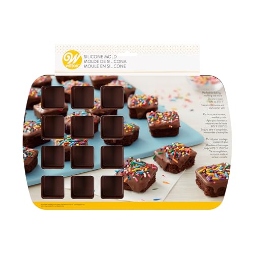 Wilton Bite-Size Brownie Square Silicone Mold, 24-Cavity SIL-Form, Silikon, braun, Mini von Wilton