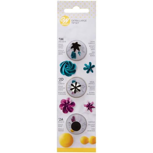 Wilton Spritztüllen Set X-Large #1M, #2D, #2A, Edelstahl Tülle für Spritzbeutel, Wiederverwendbarer Spritztülle zum Dekorieren von Kuchen Torten Cupcakes Spülmaschinenfest, Kuchendekoration - Set/3 von Wilton