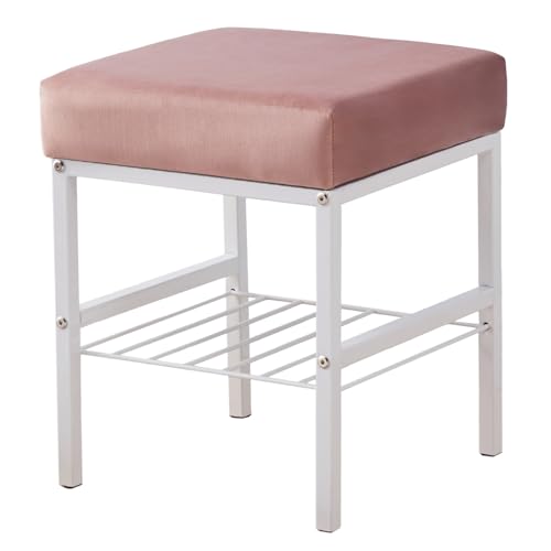 Wimarsbon Vanity Stools Velvet Footstool Ottoman Shoe Changing Stool Makeup Stool Footrest Vanity Stool Small Footstool Pouf Ottoman Ottomane Stool for Makeup Room Dusty Pink von Wimarsbon