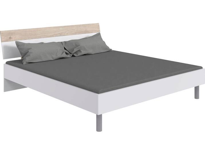 Bettanlage WIMEX Budapest , weiß (weiß, hickory oak nachbildung), H:81cm T:210cm, Spanplatte, Schlafzimmermöbel-Sets, Inklusive 2 Nachtschränke, Liegefläche 180x200cm von Wimex