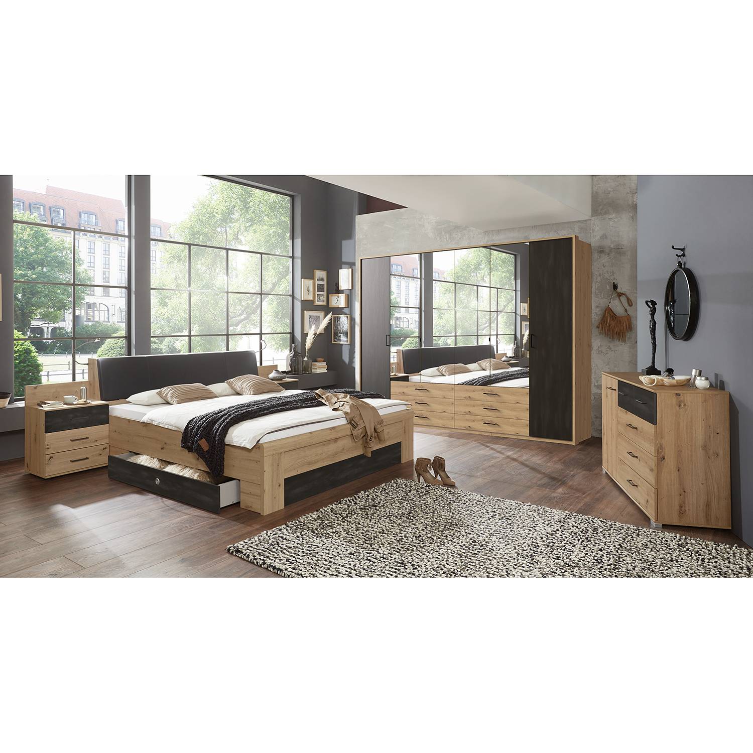 home24 Bettschubkasten 2er Set 141 x 20 x 61cm Braun/Grau von home24