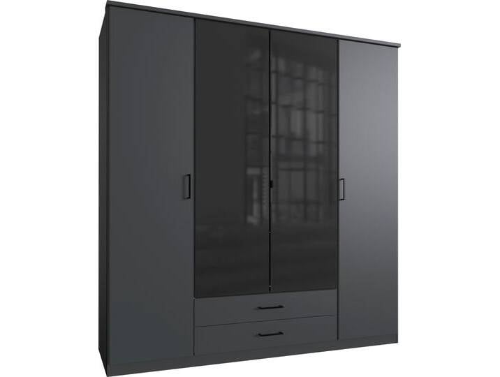 Drehtürenschrank WIMEX Soest , schwarz (graphit, glas schwarz), B:180cm H:198cm T:58cm, Spanplatte, Schränke, mit Farbglas-Tür, wahlweise 135 oder 180cm breit von Wimex