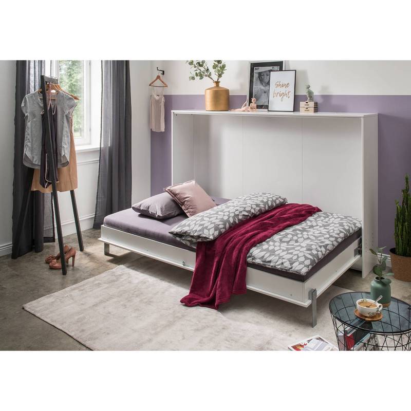 home24 Klappbett - quer 120 x 200cm Spanplatte, foliert Weiß/Weiß von home24