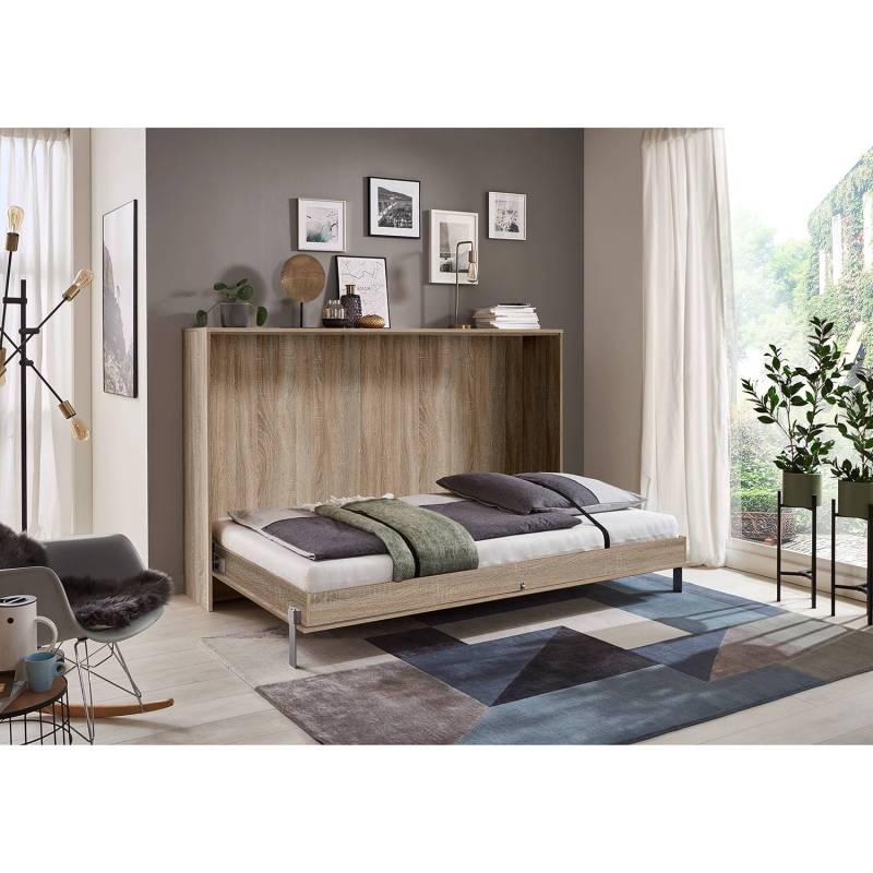 home24 Klappbett - quer 140 x 200cm Spanplatte, foliert Braun/Eiche Sägerau Dekor von home24