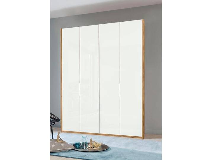 Kleiderschrank WIMEX Level by fresh to go , braun (plankeneichefarben, weißglas), B:200cm H:216cm T:58cm, Schränke, Drehtürenschrank Kleiderschrank, Türen vollflächig mit farbigem Glas von Wimex