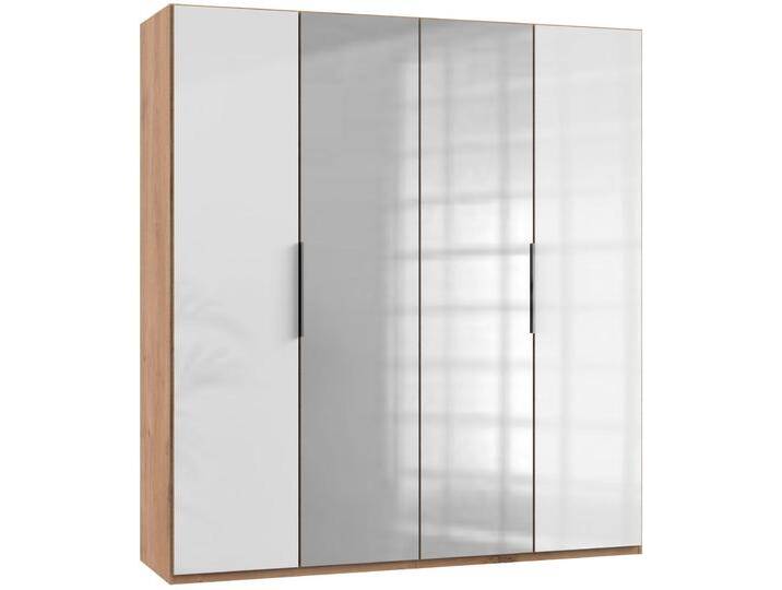 Kleiderschrank WIMEX Level by fresh to go , braun (plankeneichefarben, weißglas), B:200cm H:216cm T:58cm, Schränke, Kleiderschrank Drehtürenschrank, mit Glas- und Spiegeltüren von Wimex