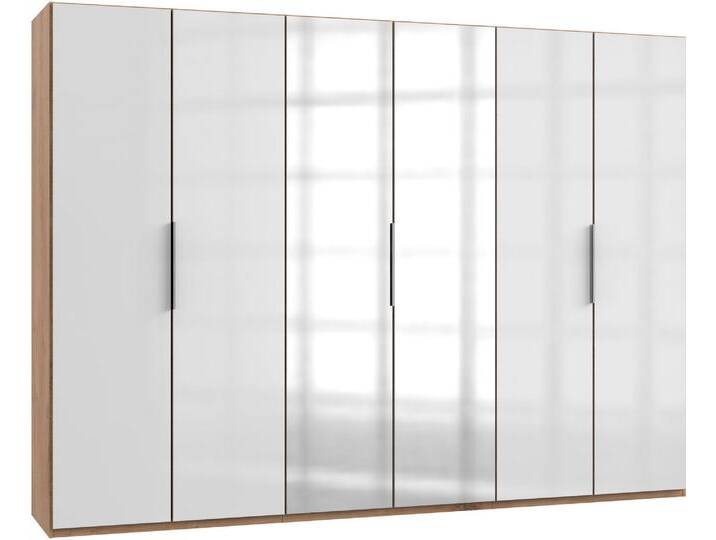 Kleiderschrank WIMEX Level by fresh to go , braun (plankeneichefarben, weißglas), B:300cm H:216cm T:58cm, Schränke, Kleiderschrank Drehtürenschrank, mit Glas- und Spiegeltüren von Wimex