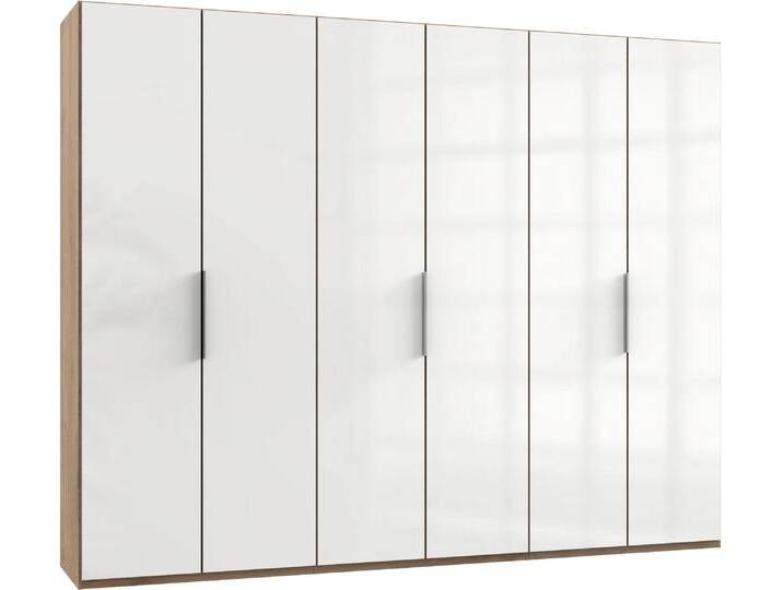 Kleiderschrank WIMEX Level by fresh to go , braun (plankeneichefarben, weißglas), B:300cm H:236cm T:58cm, Schränke, Drehtürenschrank Kleiderschrank, Türen vollflächig mit farbigem Glas von Wimex