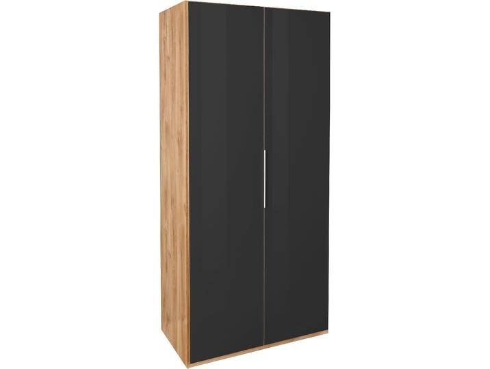 Kleiderschrank WIMEX Level by fresh to go , grau (plankeneichefarben, grauglas), B:100cm H:236cm T:58cm, Schränke, Drehtürenschrank Kleiderschrank, Türen vollflächig mit farbigem Glas von Wimex