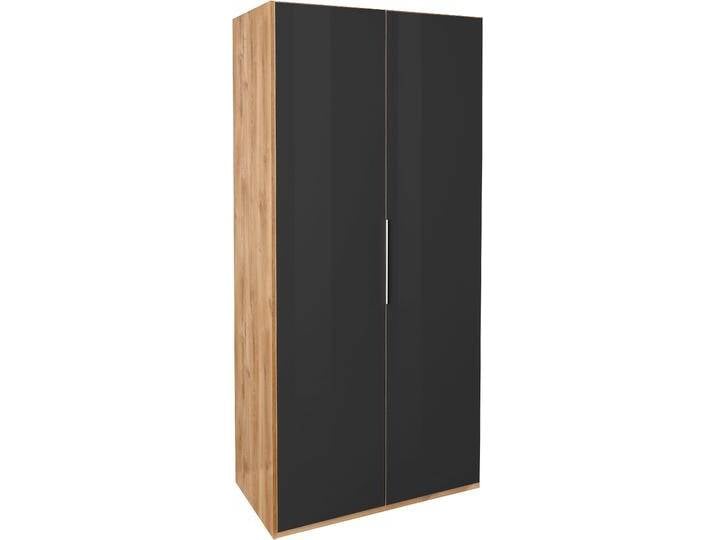 Kleiderschrank WIMEX Level by fresh to go , grau (plankeneichefarben, grauglas), B:100cm H:236cm T:58cm, Schränke, Drehtürenschrank Kleiderschrank, Türen vollflächig mit farbigem Glas von Wimex