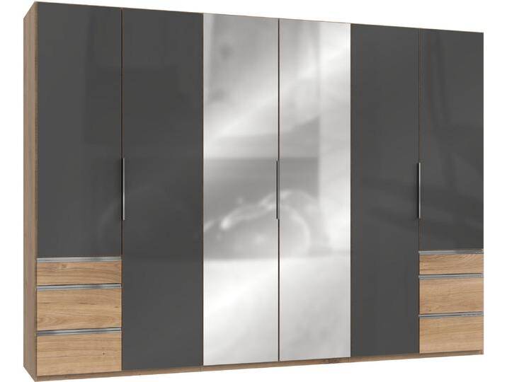 Kleiderschrank WIMEX Level by fresh to go , grau (plankeneichefarben, grauglas), B:300cm H:216cm T:58cm, Schränke, Drehtürenschrank Kleiderschrank, mit Glas-und Spiegeltüren von Wimex