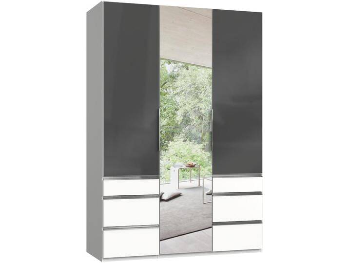 Kleiderschrank WIMEX Level by fresh to go , weiß (weiß, grauglas), B:150cm H:216cm T:58cm, Schränke, Drehtürenschrank Kleiderschrank, mit Glas-und Spiegeltüren von Wimex