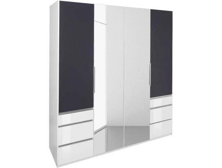 Kleiderschrank WIMEX Level by fresh to go , weiß (weiß, grauglas), B:200cm H:216cm T:58cm, Schränke, Drehtürenschrank Kleiderschrank, mit Glas-und Spiegeltüren von Wimex
