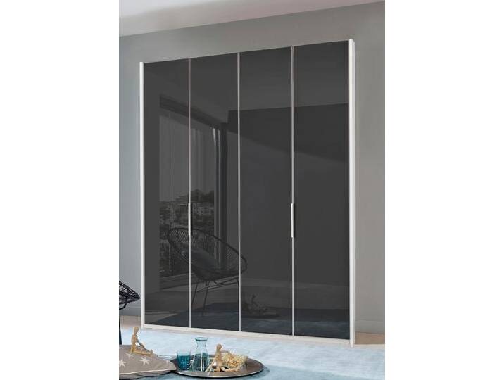 Kleiderschrank WIMEX Level by fresh to go , weiß (weiß, grauglas), B:200cm H:236cm T:58cm, Schränke, Drehtürenschrank Kleiderschrank, Türen vollflächig mit farbigem Glas von Wimex