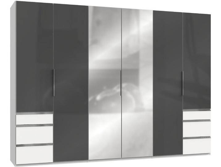 Kleiderschrank WIMEX Level by fresh to go , weiß (weiß, grauglas), B:300cm H:216cm T:58cm, Schränke, Drehtürenschrank Kleiderschrank, mit Glas-und Spiegeltüren von Wimex