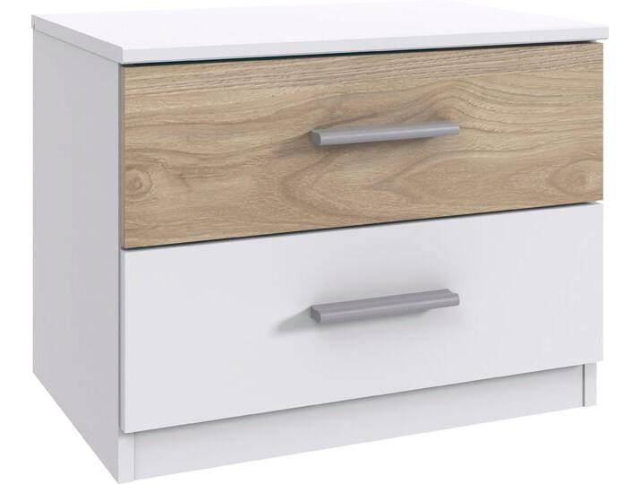Nachtkommode WIMEX Budapest , weiß (weiß, hickory oak nachbildung), B:52cm H:40cm T:38cm, Spanplatte, Sideboards, wahlweise einzeln oder im 2er Set, mit jeweils 2 Schubladen von Wimex