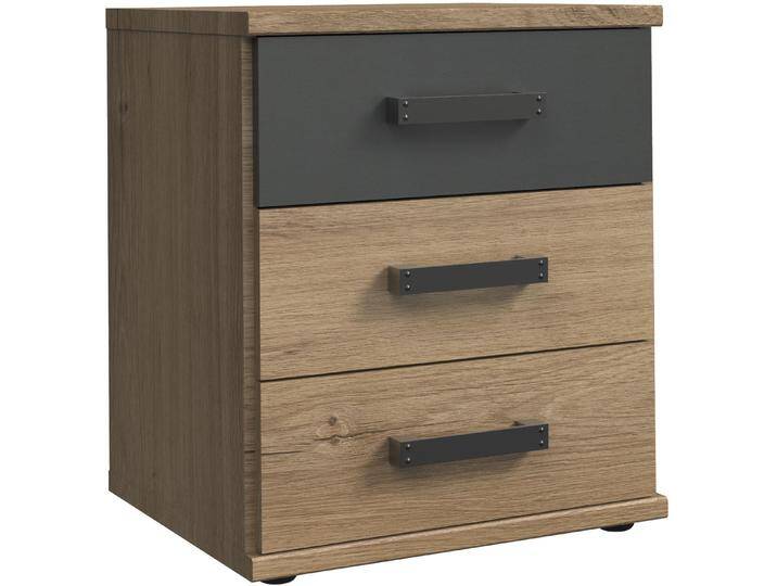 Nachtkommode WIMEX Cork, 46/55/40cm, Nachtschrank Made in Germany , plankeneiche nachbildung, absetzung grafit, B:46cm H:55cm T:40cm, Spanplatte, Sideboards, industrial Design, rustikaler Look, 3 Schubladen Nachtkommode WIMEX Cork, 46/55/40cm, Nachtschrank Made in Germany , plankeneiche nachbildung, absetzung grafit, B:46cm H:55cm T:40cm, Spanplatte, Sideboards, industrial Design, rustikaler Look, 3 Schubladen von Wimex