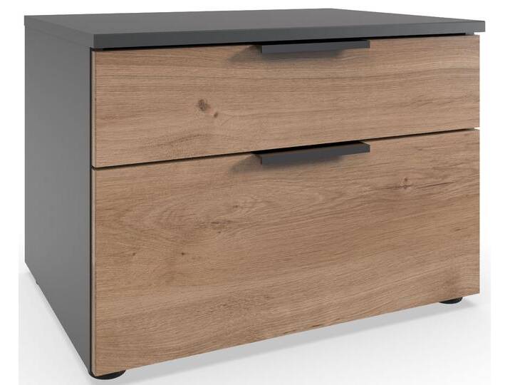 Nachtkommode WIMEX Level by fresh to go , schwarz (front plankeneiche nachbildung, korpus graphit), B:54cm H:39cm T:41cm, Spanplatte, Sideboards, 2 Schubladen mit soft-close Funktion, 54cm breit, 39cm hoch von Wimex