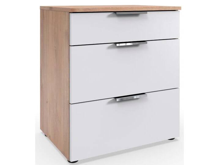 Nachtkommode WIMEX Level by fresh to go , weiß (front weiß, korpus plankeneiche nachbildung), B:54cm H:61cm T:41cm, Spanplatte, Sideboards, 3 Schubladen mit soft-close Funktion, 54cm breit, 61cm hoch von Wimex