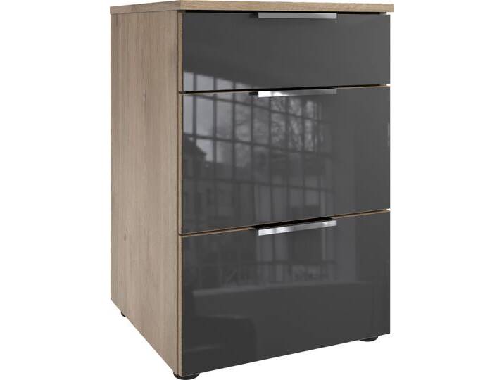 Nachtkommode WIMEX Level36 C by fresh to go , grau (plankeneiche nachbildung, glas grau), B:41cm H:61cm T:41cm, Spanplatte, Sideboards, mit Glaselementen auf der Front, soft-close Funktion, 41cm breit von Wimex