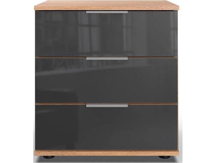 Nachtkommode WIMEX Saigon , grau (plankeneiche nachbildung, glas grau), B:52cm H:58cm T:38cm, Spanplatte, Sideboards, mit 3 Schubladen, wahlweise Glas-oder Spiegelfronten von Wimex