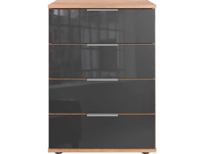 Nachtkommode WIMEX Saigon , grau (plankeneiche nachbildung, glas grau), B:52cm H:74cm T:38cm, Spanplatte, Sideboards, mit 4 Schubladen, wahlweise Glas-oder Spiegelfronten von Wimex