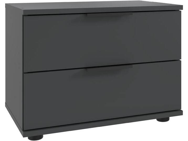 Nachtkommode WIMEX Tilburg, einzeln oder im 2er Set, Made in Germany , grau (grafit), B:52cm H:40cm T:38cm, Spanplatte, Sideboards, Nachtschrank mit 2 Schubladen, schwarze Metallgriffe von Wimex
