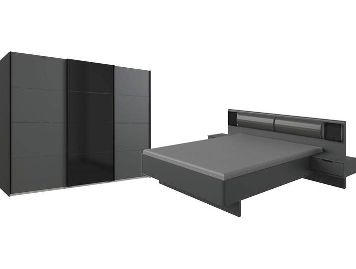 Schlafzimmer-Set WIMEX Barcelona , grau (graphit, abgesetzt glas schwarz), B:289cm H:208cm T:210cm, Holzwerkstoff, Spanplatte, Schlafzimmermöbel-Sets, 4-teiliges Set von Wimex