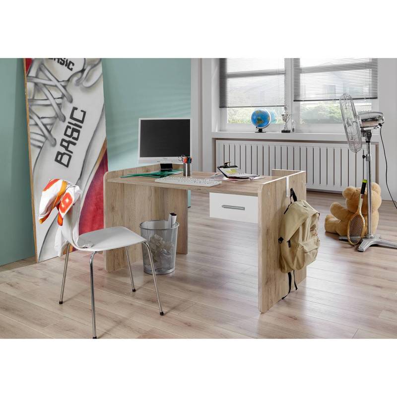 home24 Schreibtisch Joker I 124 x 77 x 70cm Braun/Eiche Sanremo Dekor/Weiß von home24