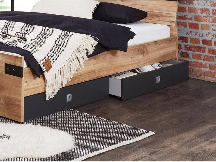 Schubkasten WIMEX Liverpool , beige (plankeneiche, nachbildung, abgesetzt graphit), B:100cm H:16cm T:60cm, Schubladen, 2-teilig, für zusätzlichen Stauraum unter dem Bett von Wimex