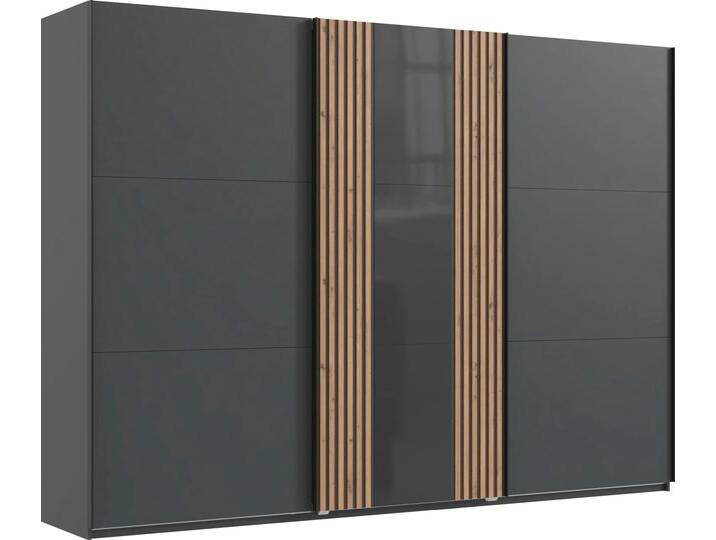 Schwebetürenschrank WIMEX Atlanta by fresh to go , schwarz (graphit, glas grau, akustikpaneel optik artisan eiche nachbildung), B:300cm H:216cm T:65cm, Spanplatte, Schränke, mit Akustikpaneel Optik (3D Leisten), Lamelle von Wimex